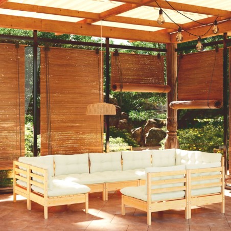 vidaXL Muebles de jardín 9 pzas y cojines madera maciza de pino crema