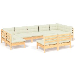 vidaXL Muebles de jardín 9 pzas y cojines madera maciza de pino crema