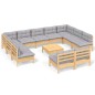 vidaXL Muebles de jardín 12 pzas y cojines gris madera maciza de pino vidaXL Muebles de jardín 12 pzas y cojines gris madera maciza de pino