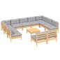 vidaXL Muebles de jardín 12 pzas y cojines gris madera maciza de pino vidaXL Muebles de jardín 12 pzas y cojines gris madera maciza de pino