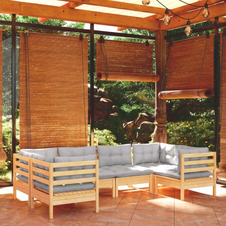 vidaXL Juego de muebles de jardín 6 pzas y cojines madera de pino