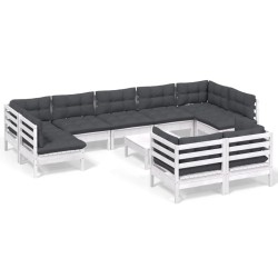vidaXL Muebles de jardín 10 pzas con cojines blanco madera maciza pino
