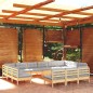 vidaXL Muebles de jardín 14 pzas y cojines gris madera maciza de pino
