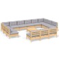vidaXL Muebles de jardín 14 pzas y cojines gris madera maciza de pino