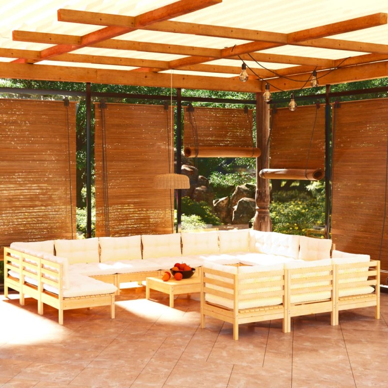 vidaXL Muebles de jardín 14 piezas y cojines madera de pino crema vidaXL Muebles de jardín 14 piezas y cojines madera de pino crema