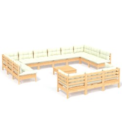vidaXL Muebles de jardín 14 piezas y cojines madera de pino crema