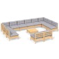 vidaXL Muebles de jardín 13 pzas y cojines madera maciza de pino gris
