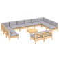 vidaXL Muebles de jardín 13 pzas y cojines madera maciza de pino gris