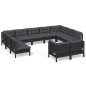 vidaXL Muebles de jardín 11 pzas y cojines negro madera maciza de pino