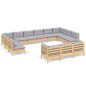 vidaXL Juego de muebles de jardín 13 pzas y cojines madera pino gris vidaXL Juego de muebles de jardín 13 pzas y cojines madera pino gris