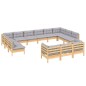 vidaXL Juego de muebles de jardín 13 pzas y cojines madera pino gris vidaXL Juego de muebles de jardín 13 pzas y cojines madera pino gris