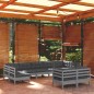 vidaXL Muebles de jardín 9 pzas y cojines gris madera maciza de pino vidaXL Muebles de jardín 9 pzas y cojines gris madera maciza de pino