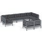 vidaXL Muebles de jardín 9 pzas y cojines gris madera maciza de pino vidaXL Muebles de jardín 9 pzas y cojines gris madera maciza de pino