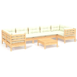vidaXL Muebles de jardín 8 piezas cojines madera de pino color crema