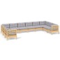 vidaXL Juego de muebles de jardín 10 pzas y cojines madera pino gris