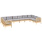 vidaXL Juego de muebles de jardín 10 pzas y cojines madera pino gris