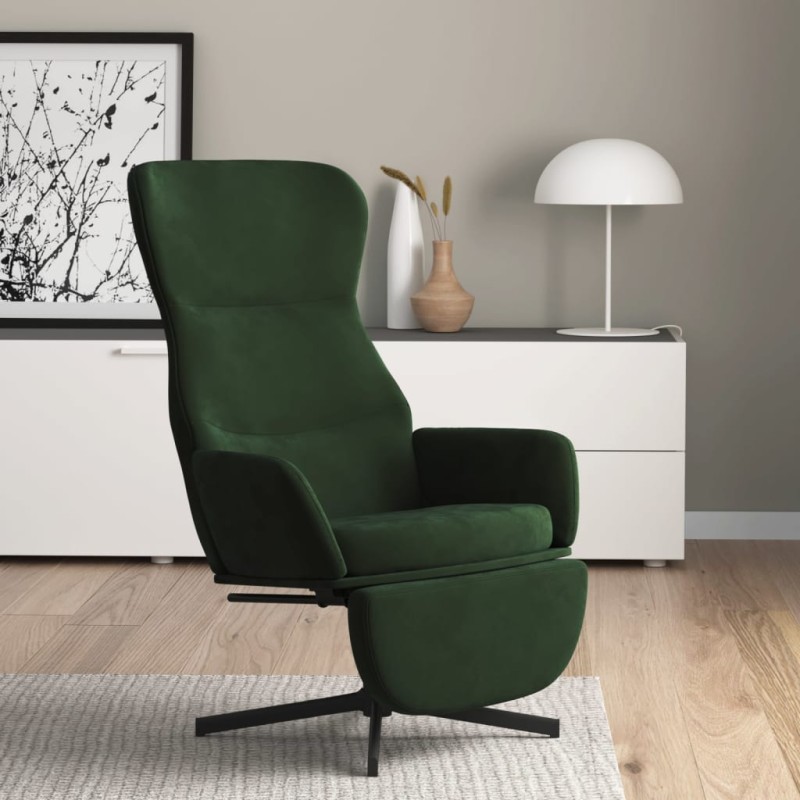 vidaXL Sillón de relax con reposapiés terciopelo verde oscuro vidaXL Sillón de relax con reposapiés terciopelo verde oscuro