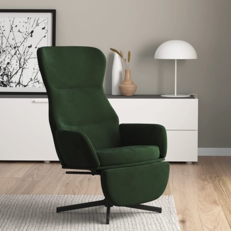 vidaXL Sillón de relax con reposapiés terciopelo verde oscuro