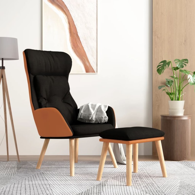 vidaXL Sillón de relax con taburete tela y cuero sintético negro