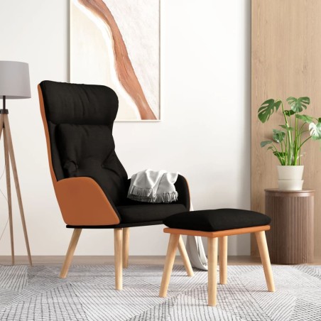 vidaXL Sillón de relax con taburete tela y cuero sintético negro