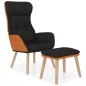 vidaXL Sillón de relax con taburete tela y cuero sintético negro