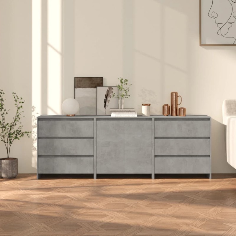 vidaXL Aparador de 3 piezas madera manufacturada gris hormigón