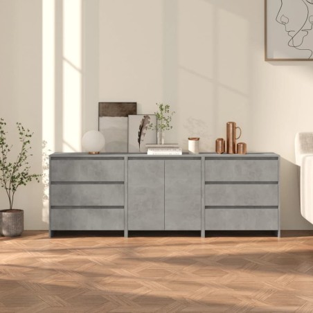 vidaXL Aparador de 3 piezas madera manufacturada gris hormigón