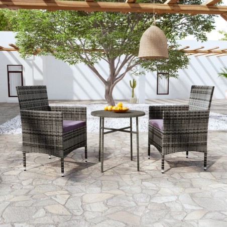 vidaXL Juego de comedor para jardín 3 piezas ratán sintético gris