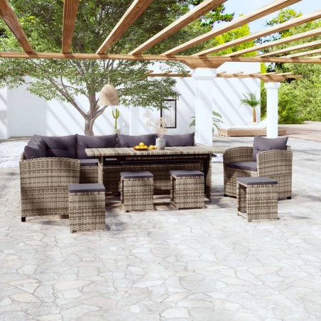 vidaXL Set de sofás de jardín 7 piezas y cojines ratán sintético gris