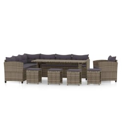 vidaXL Set de sofás de jardín 7 piezas y cojines ratán sintético gris