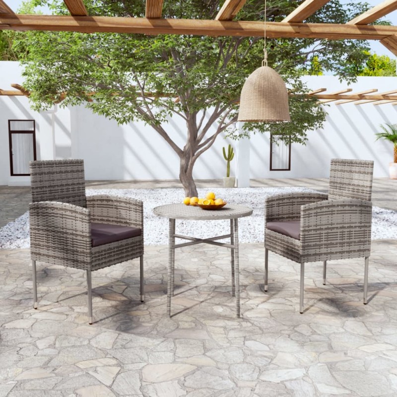 vidaXL Juego de comedor jardín 3 piezas ratán sintético gris antracita