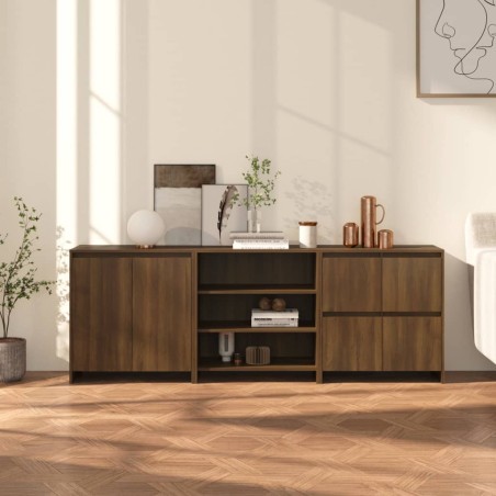 vidaXL Aparador de 3 piezas madera manufacturada marrón roble