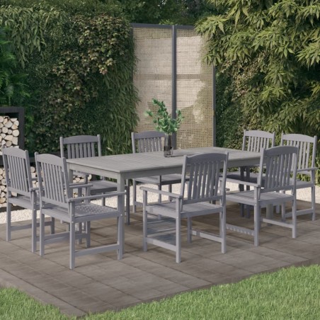 vidaXL Juego de comedor para jardín 9 piezas madera maciza acacia gris