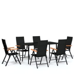 vidaXL Juego de comedor para jardín 7 piezas negro