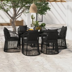vidaXL Juego de comedor de jardín 7 piezas con cojines negro