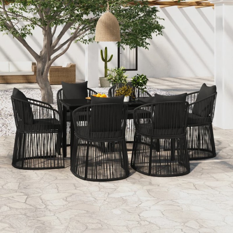 vidaXL Juego de comedor de jardín 7 piezas con cojines negro