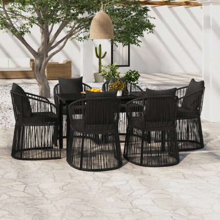 vidaXL Juego de comedor de jardín 7 piezas con cojines negro