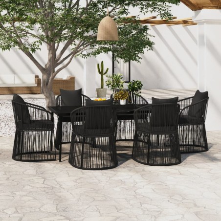 vidaXL Juego de comedor de jardín 7 piezas con cojines negro