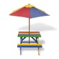 vidaXL Mesa de picnic y bancos de niños y sombrilla madera multicolor vidaXL Mesa de picnic y bancos de niños y sombrilla madera multicolor