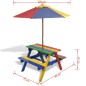 vidaXL Mesa de picnic y bancos de niños y sombrilla madera multicolor vidaXL Mesa de picnic y bancos de niños y sombrilla madera multicolor