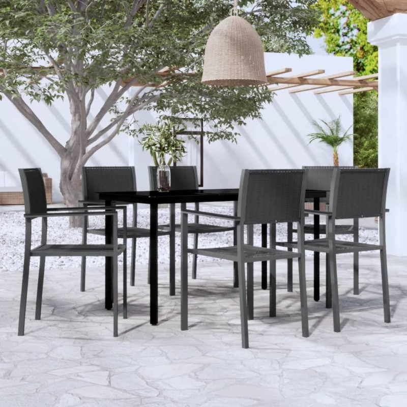 vidaXL Juego de comedor para jardín 7 piezas negro vidaXL Juego de comedor para jardín 7 piezas negro