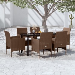 vidaXL Juego de comedor de jardín 7 piezas con cojines marrón y negro