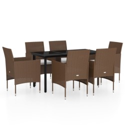 vidaXL Juego de comedor de jardín 7 piezas con cojines marrón y negro