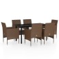 vidaXL Juego de comedor de jardín 7 piezas con cojines marrón y negro vidaXL Juego de comedor de jardín 7 piezas con cojines marrón y negro