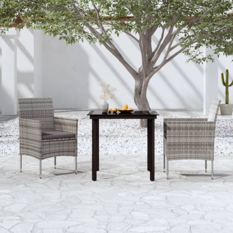 vidaXL Juego de comedor de jardín 3 piezas con cojines gris y negro vidaXL Juego de comedor de jardín 3 piezas con cojines gris y negro