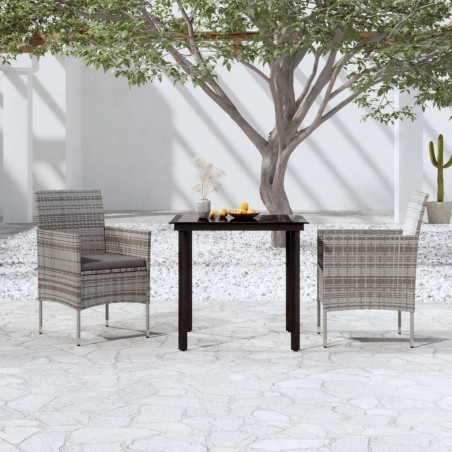 vidaXL Juego de comedor de jardín 3 piezas con cojines gris y negro