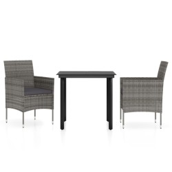 vidaXL Juego de comedor de jardín 3 piezas con cojines gris y negro