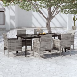 vidaXL Juego de comedor de jardín 7 piezas con cojines gris y negro