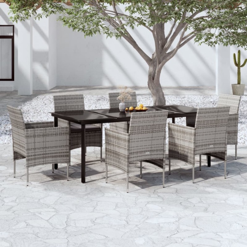 vidaXL Juego de comedor de jardín 7 piezas con cojines gris y negro vidaXL Juego de comedor de jardín 7 piezas con cojines gris y negro
