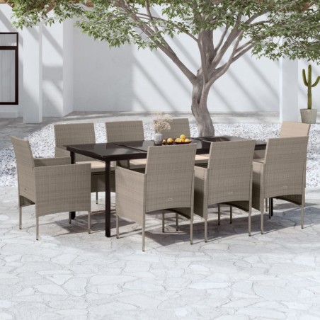 vidaXL Juego de comedor para jardín 9 piezas con cojines beige y negro